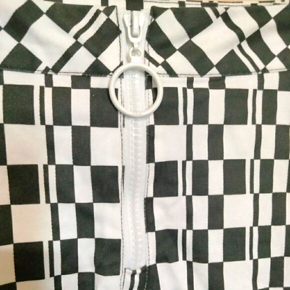 FILA Mini Skirt Black & White Checks with Yellow Size L Back Zipper - Picture 10 of 10